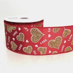 Gold Hearts Love Ribbon 63mm